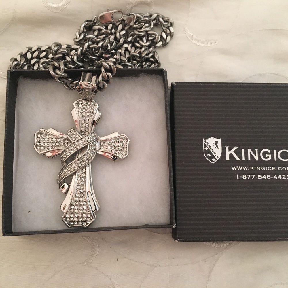 king Ice Stainless CZ Cross Cuban Chain Necklace